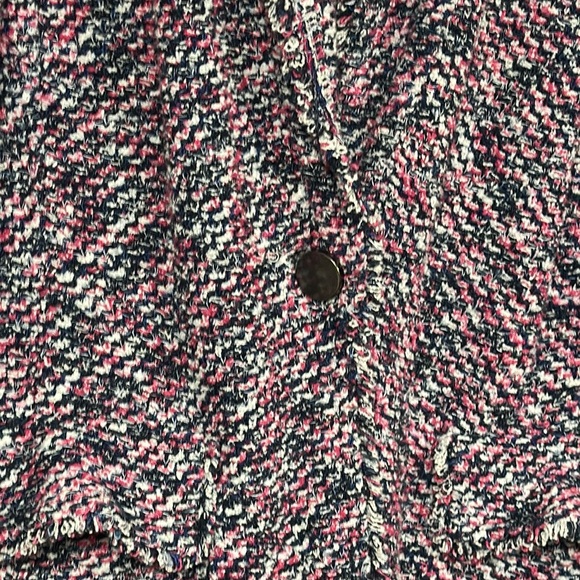 Chicos pink & blue marled nubby mid weight cardigan sweater with fringe, XL - Picture 5 of 10